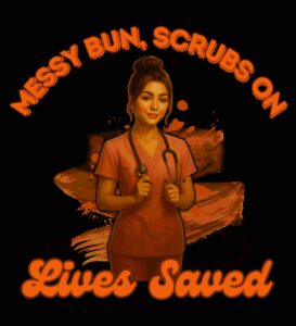 Messy Bun, Scrubs On, Lives Saved- Nurse